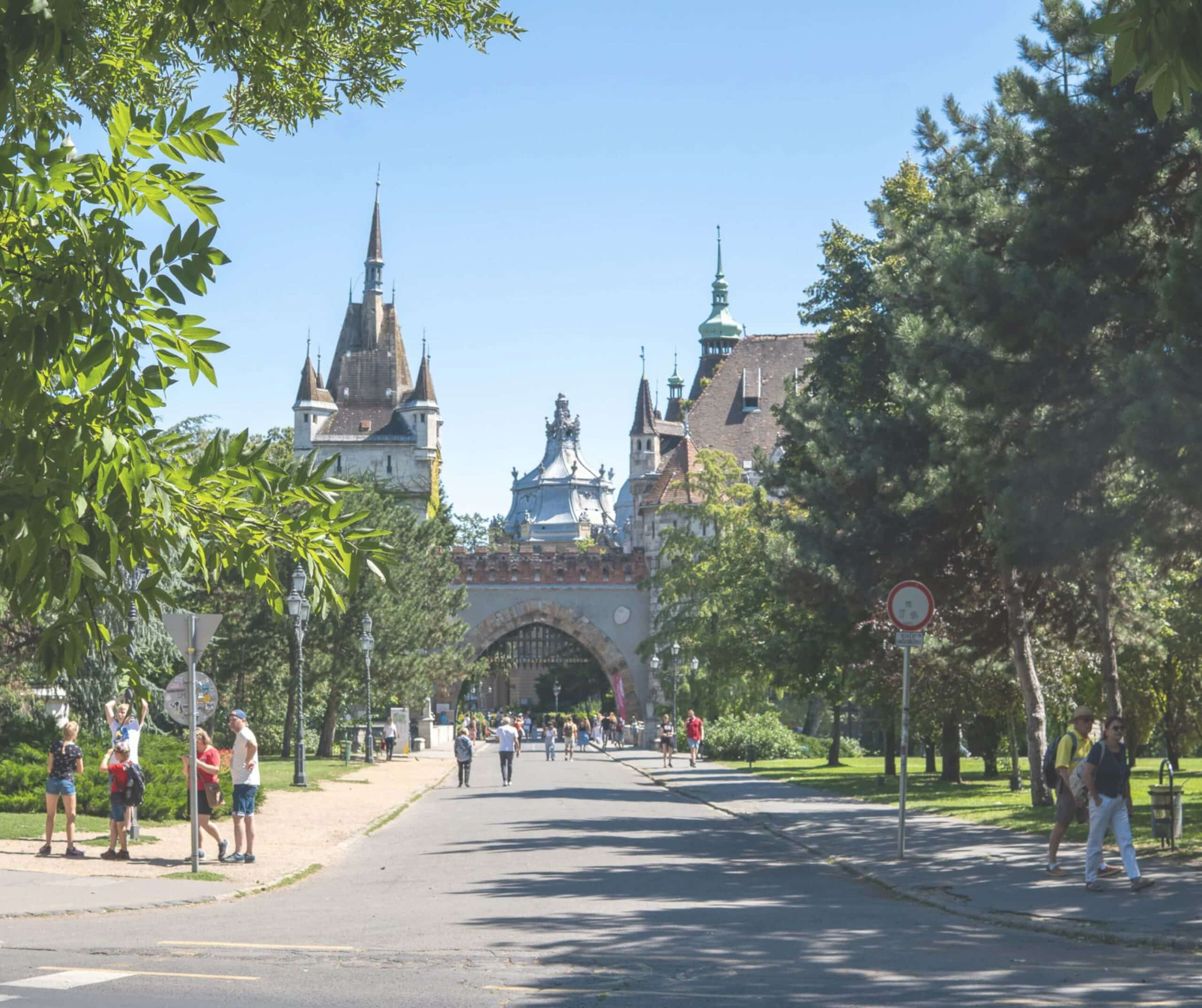 Vajdahunyad Castle exterior and turrets in City Park, Budapest