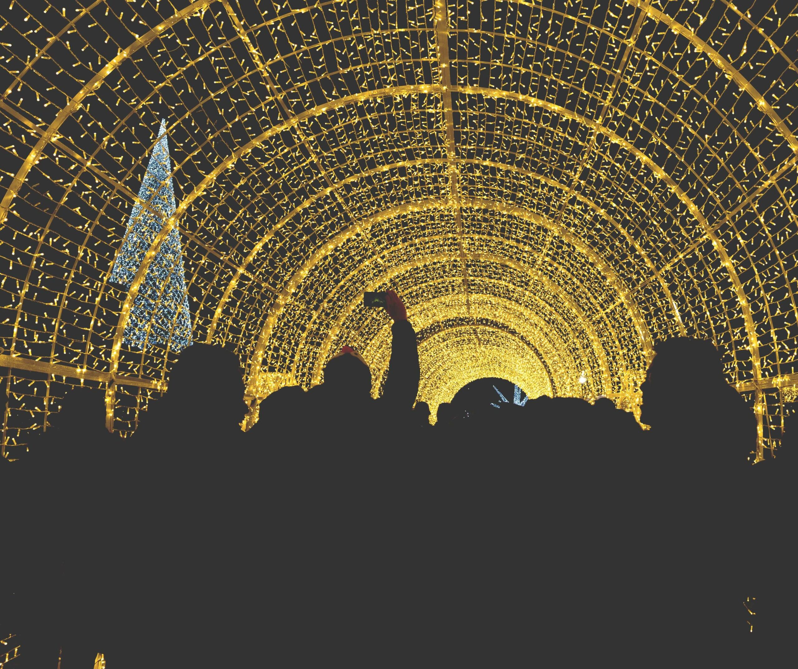 a lit up tunnel for christmas