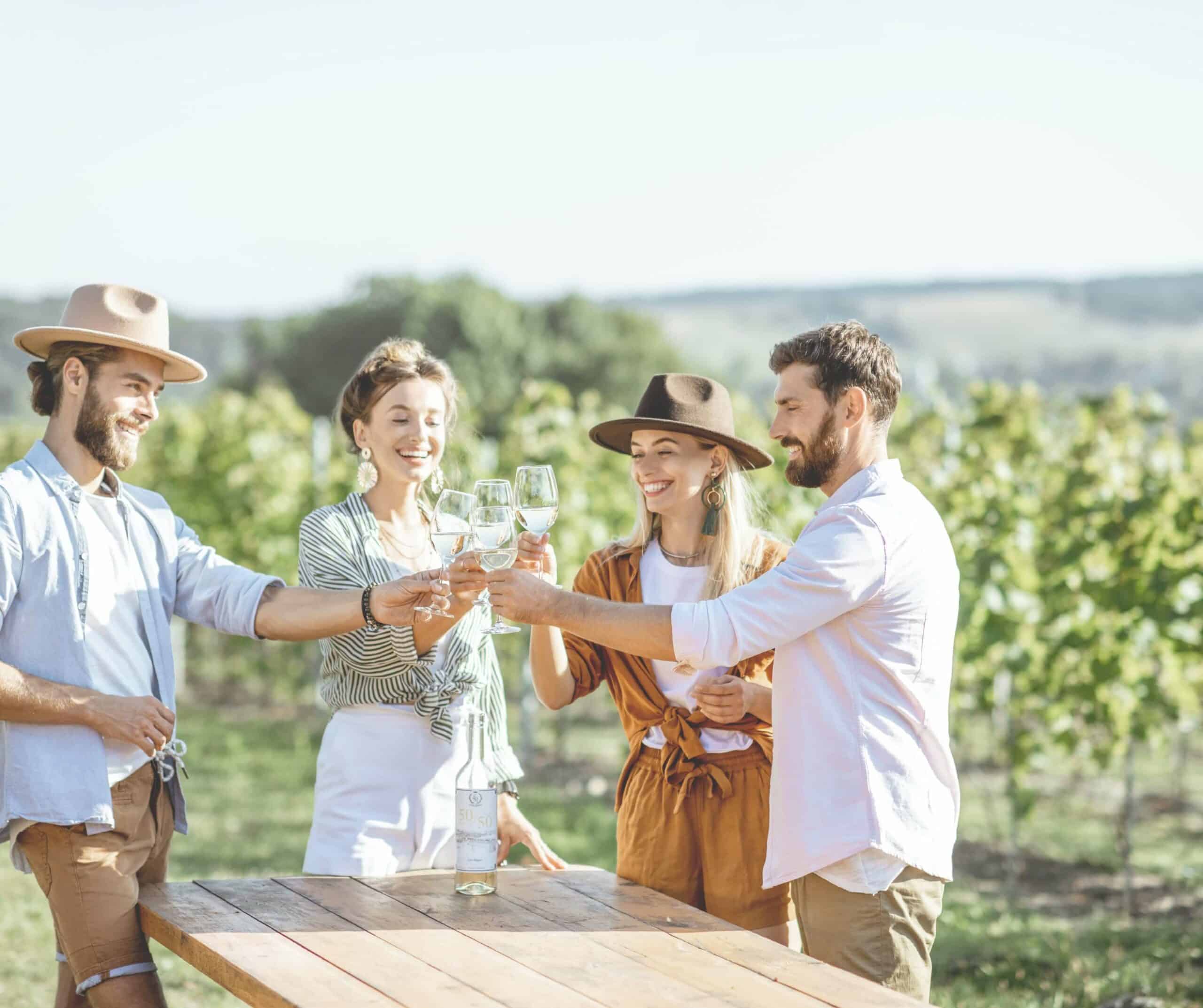 friends drinking wine at a winery