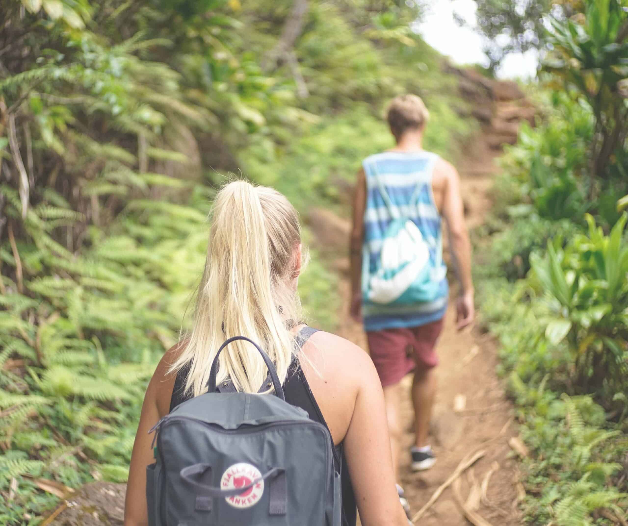 two people hiking