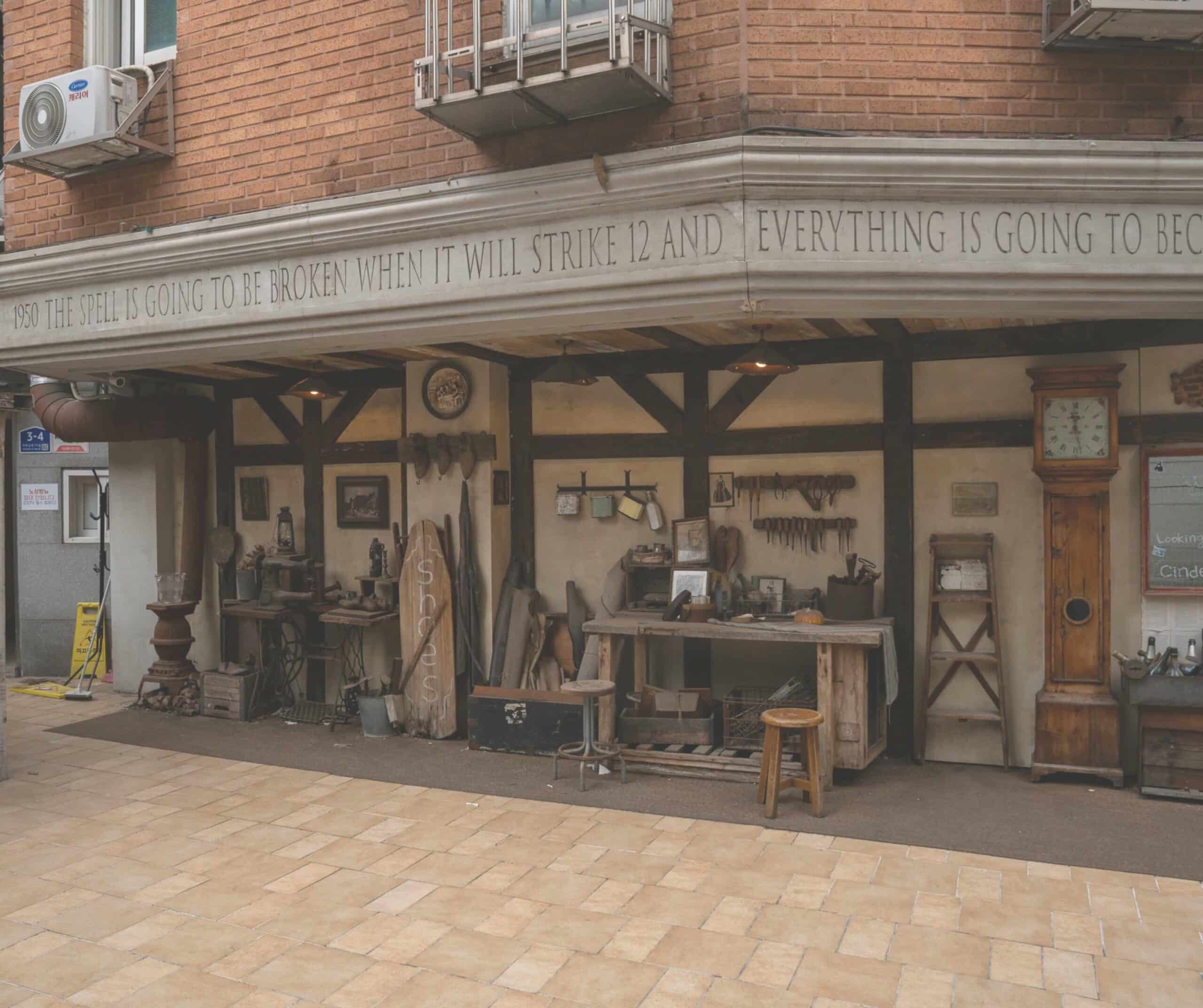 The shoemaker's shop entrance to Cinderella Bar in Seongsu, Seoul