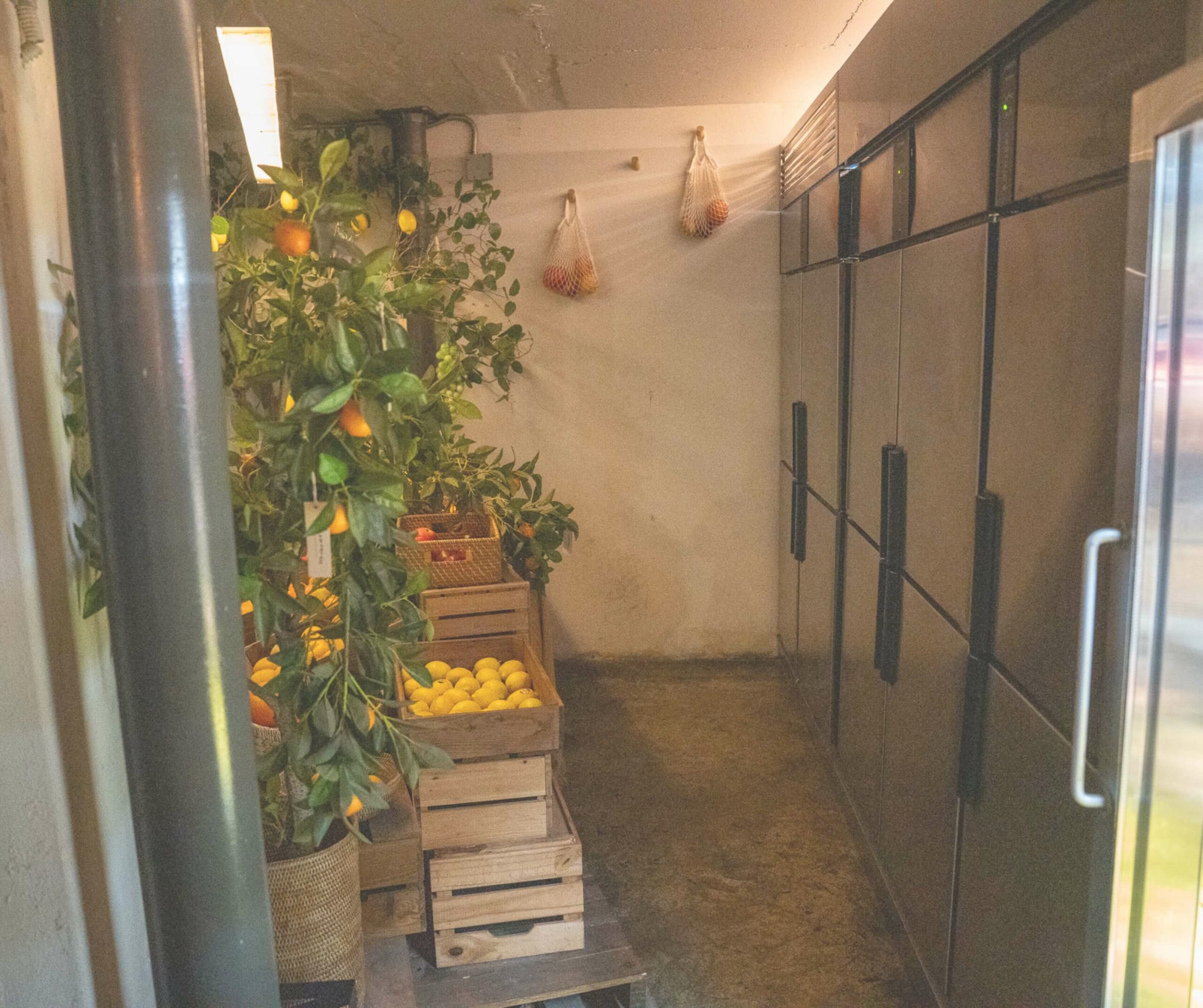 The fruit shop storefront hiding the entrance to Jean Frigo in Seoul